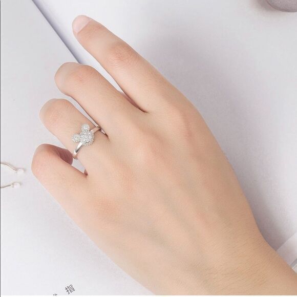 .925 Sterling Silver with White Diamond Cubic Zirconia Mickey Mouse Ring Size 8 - Picture 5 of 8
